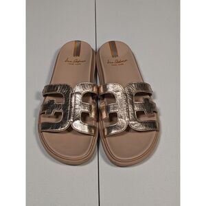 Sam Edelman Women's Leather Valeri Slide Sandals/Flip Flops 10M Gold